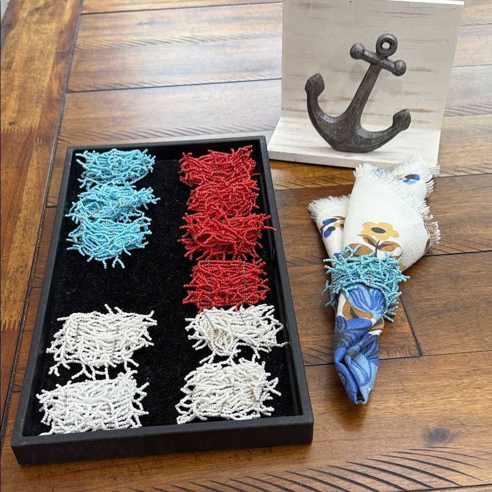 Coastal Napkin Rings Set of 12 and anchor napkin holder